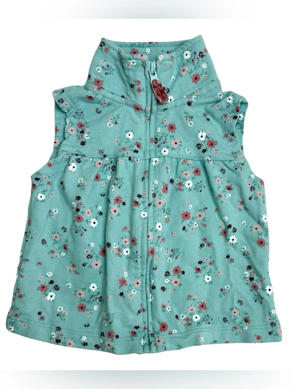 Carters Floral French Terry Cotton Vest Green 12 Mon
